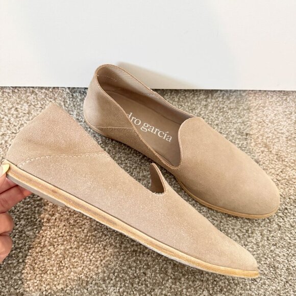 Pedro Garcia Yoshi Suede Leather Soft Slip On Smoking Loafer Flats Beige 39 US 9 - Picture 9 of 10